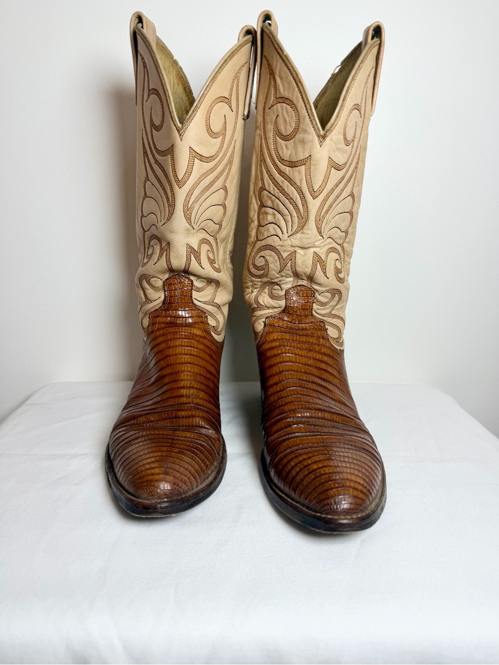 Vintage 1984 Dan Post Teju Lizard Cowboy Boots Men 9B Women 10.5